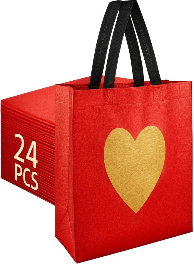 Abbylike 24 Pcs Non Woven Red Gift Bags with Shiny Gold Heart Print Large Size 13 x 5 x 11 Inch Reusable Red Gift Bag with Handles for Valentines Day, Birthday, Wedding, Anniversary, Bridal Party - Image 1